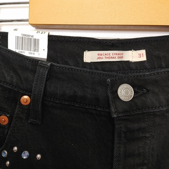 LEVI'S Ribcage straight studded ankle jeans 31 - Picture 6 of 12